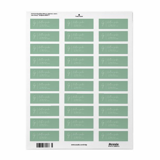Sage Green Simple Monogram Return-adres label (Full Sheet)