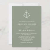 Sage Green Simple Nautical Anchor Monogram Weddens Kaart (Voorkant)