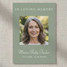 Sage Green Simple Photo Funeral Poem Prayer Card Visitekaartje