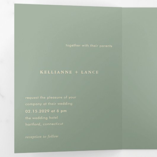 Sage Green Simple Photo QR Code Modern Wedding Drieluik Uitnodiging (Binnenzijde eerst)