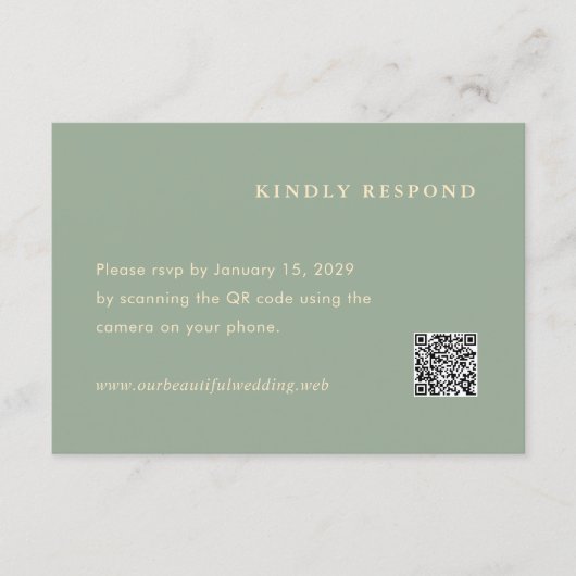Sage Green Simple QR Code Modern Wedding RSVP Kaartje (Voorkant)