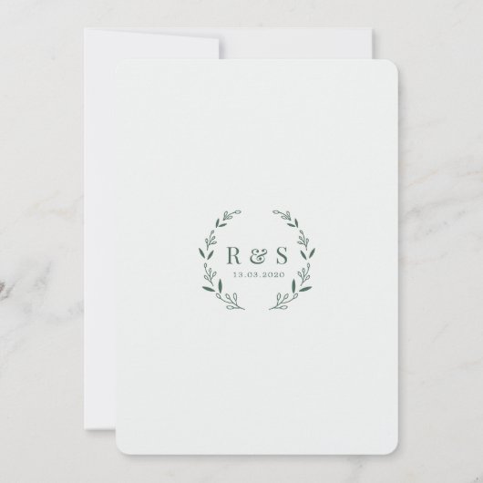 Sage Green Simple Rustic Leaf Monogram Weddenschap Kaart (Achterkant)