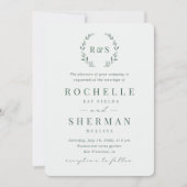 Sage Green Simple Rustic Leaf Monogram Weddenschap Kaart (Voorkant)
