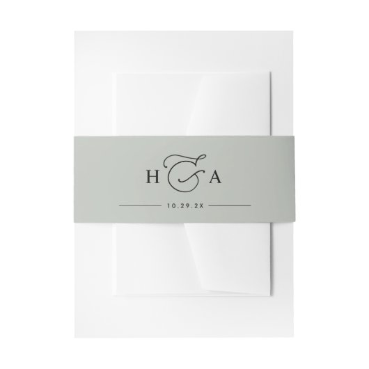 Sage Green Simple Script Monogram Weddenschap Uitnodigingen Wikkel (Voorkant Voorbeeld)