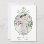 Sage Green Simple Vintage Frame Wedding Photo      Bedankkaart (Voorkant)