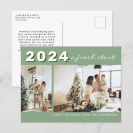 Sage Green Simple Year A verse Start Photo Holiday Briefkaart