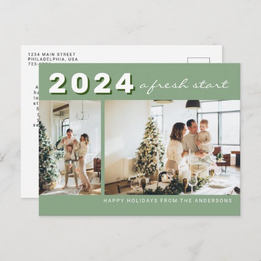 Sage Green Simple Year A verse Start Photo Holiday Briefkaart (Voorkant / Achterkant)