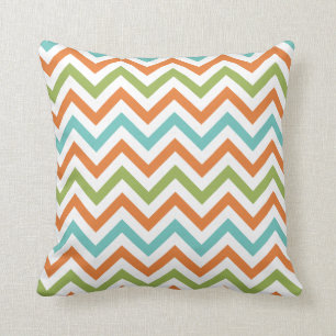 Sage Green, Sinaasappel en Robins Egg Blue Chevron Kussen