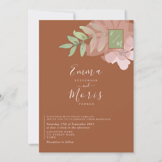 Sage Green Sinaasappel Monogram Weddenschap Kaart (Voorkant)