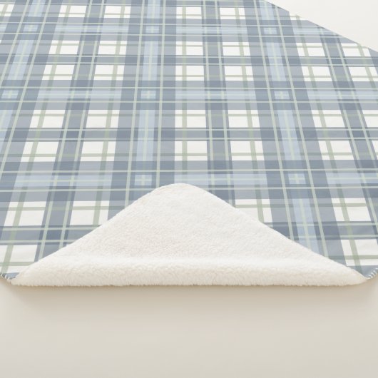 Sage Green, Slate Blue en Cream Plaid Sherpa Deken (3/4)