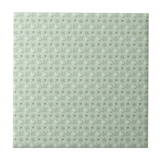 Sage Green Small Floral Print Ceramic Tile Tegeltje (Voorkant)