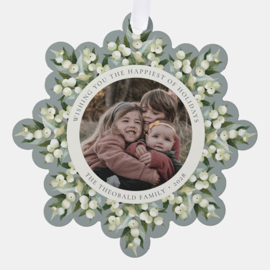 Sage Green Snowberry+Greenery Holiday Paper Ornament Kaart (Voorkant)