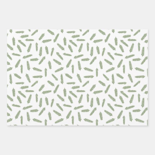 Sage Green Snowflakes Pine Pset Holiday Patronen Inpakpapier Vel (Voorkant 3)