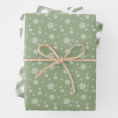 Sage Green Snowflakes Pine Pset Holiday Patronen Inpakpapier Vel (In situ)