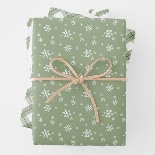 Sage Green Snowflakes Pine Pset Holiday Patronen Inpakpapier Vel (In situ)