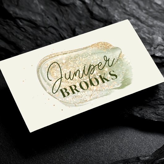 Sage Green Social Media QR Code Gold Glitter Visitekaartje