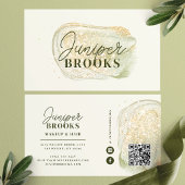 Sage Green Social Media QR Code Gold Glitter Visitekaartje