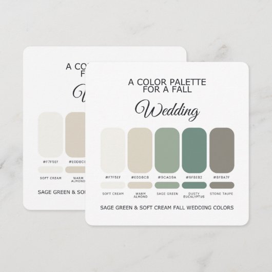 Sage Green Soft Cream Fall Wedding Palette Card Kaart (Voorkant / Achterkant)
