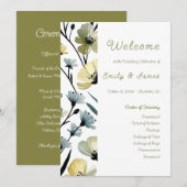 Sage Green & Soft Yellow Botanical Weddin Programmakaart (Voorkant / Achterkant)