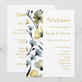 Sage Green & Soft Yellow Botanical Weddin Programmakaart