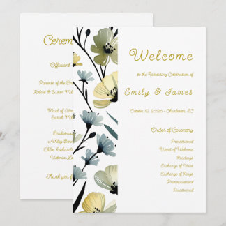 Sage Green & Soft Yellow Botanical Weddin Programmakaart