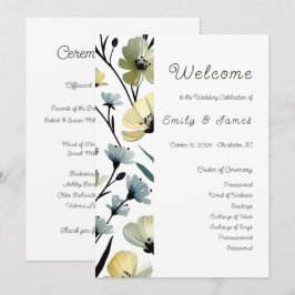 Sage Green & Soft Yellow Botanical Weddin Programmakaart