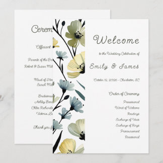 Sage Green & Soft Yellow Botanical Weddin Programmakaart