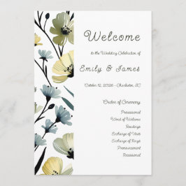 Sage Green & Soft Yellow Botanical Weddin Programmakaart