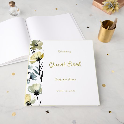 Sage Green & Soft Yellow Botanical Wedding Gastenboek (Voorkant open)