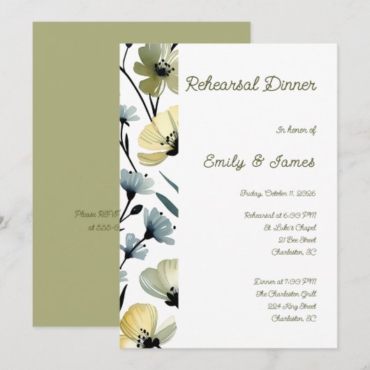Sage Green & Soft Yellow Botanical Wedding Kaart (Voorkant / Achterkant)