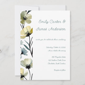Sage Green & Soft Yellow Botanical Wedding Kaart