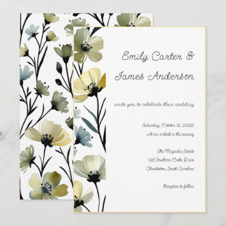 Sage Green & Soft Yellow Botanical Wedding Kaart