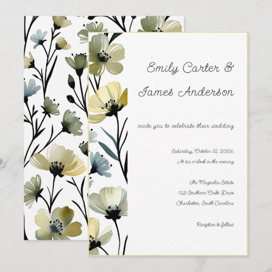 Sage Green & Soft Yellow Botanical Wedding Kaart (Voorkant / Achterkant)