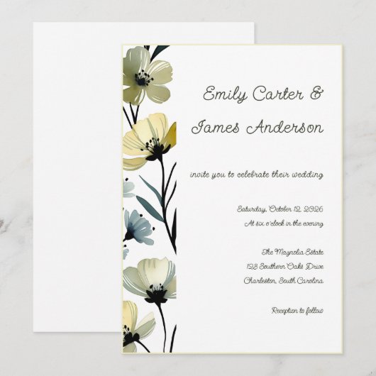 Sage Green & Soft Yellow Botanical Wedding Kaart (Voorkant / Achterkant)