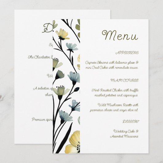 Sage Green & Soft Yellow Botanical Wedding Menu (Voorkant / Achterkant)