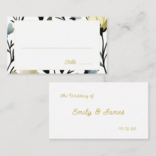 Sage Green & Soft Yellow Botanical Wedding Plaatskaartje (Voorkant / Achterkant)