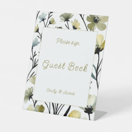 Sage Green & Soft Yellow Botanical Wedding Reclamebord Met Voetstuk