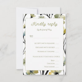 Sage Green & Soft Yellow Botanical Wedding RSVP Kaartje
