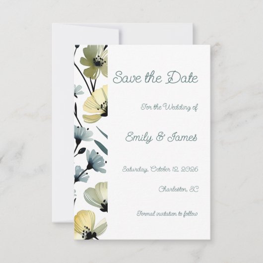 Sage Green & Soft Yellow Botanical Wedding Save The Date (Voorkant)