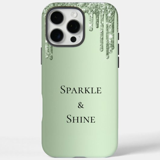 Sage Green Sparkle Glitter Drips Case-Mate iPhone Case (Achterkant)