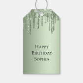 Sage Green Sparkle Glitter Drips Verjaardag Cadeaulabel (Voorkant)