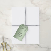 Sage Green Sparkle Glitter Drips Verjaardag Cadeaulabel (Met Touw)