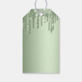 Sage Green Sparkle Glitter Drips Verjaardag Cadeaulabel (Achterkant)