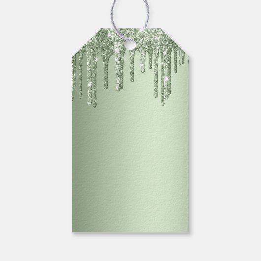 Sage Green Sparkle Glitter Drips Verjaardag Cadeaulabel (Achterkant)