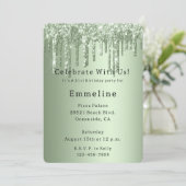 Sage Green Sparkle Glitter Drips Verjaardag Kaart (Staand voorkant)