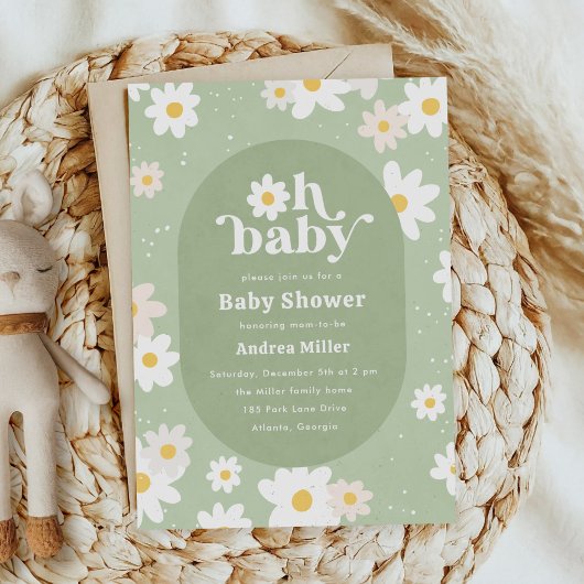 Sage Green Spring Daisies Floral Baby shower Kaart