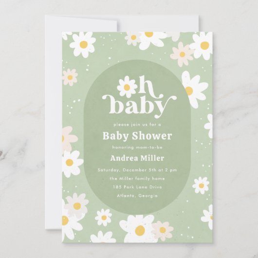 Sage Green Spring Daisies Floral Baby shower Kaart (Voorkant)