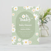 Sage Green Spring Daisies Floral Baby shower Kaart (Staand voorkant)