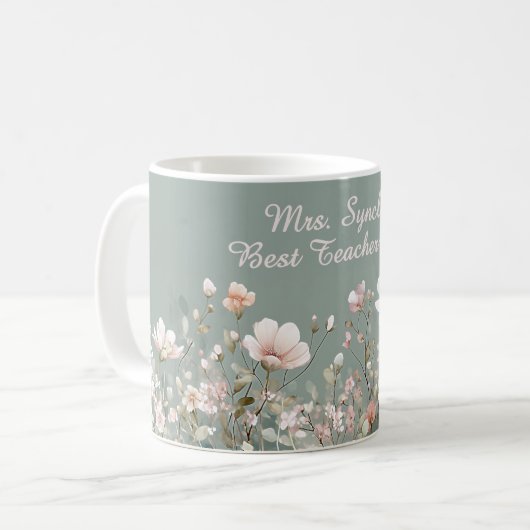 Sage Green Spring Floral Teacher Elegant Script Koffiemok (Voorkant links)