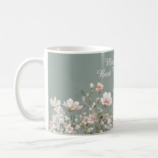 Sage Green Spring Floral Teacher Elegant Script Koffiemok (Links)